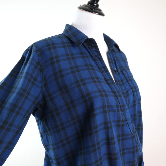 Madewell Size M Wrap-Front Shirt Arion Plaid Collared Blue Black - Picture 7 of 11